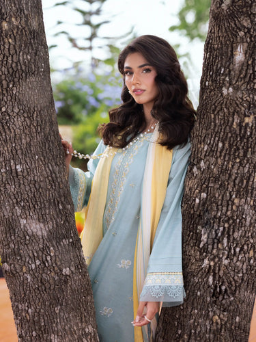 Unstitched Mist Green Embroidered DHANAK 3 Piece