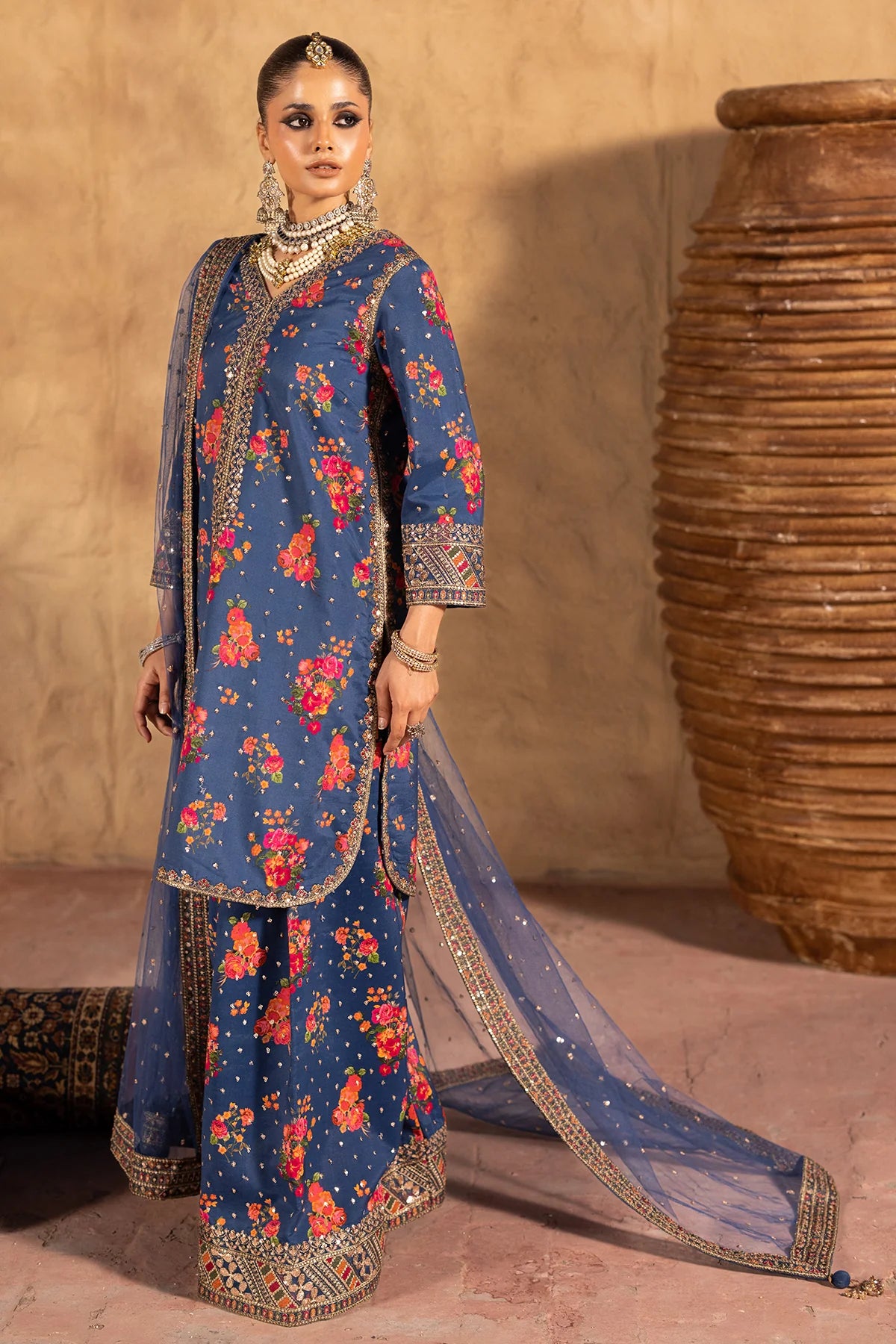 3-PC Embroidered Raw-Silk Suit