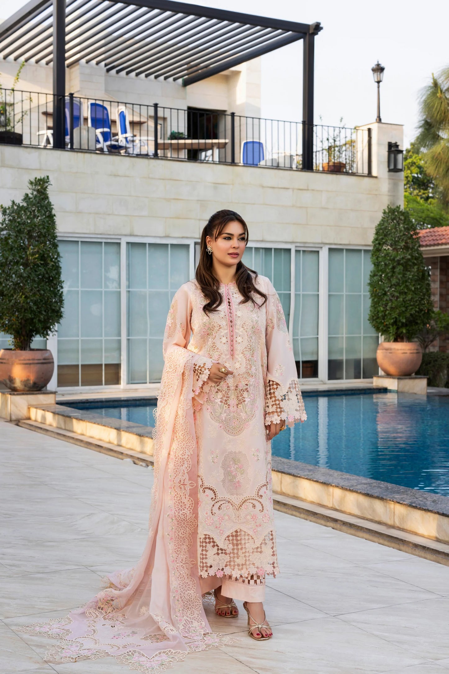Aneelas Unstitched Signature Luxury Lawn Emb Shirt Trouser