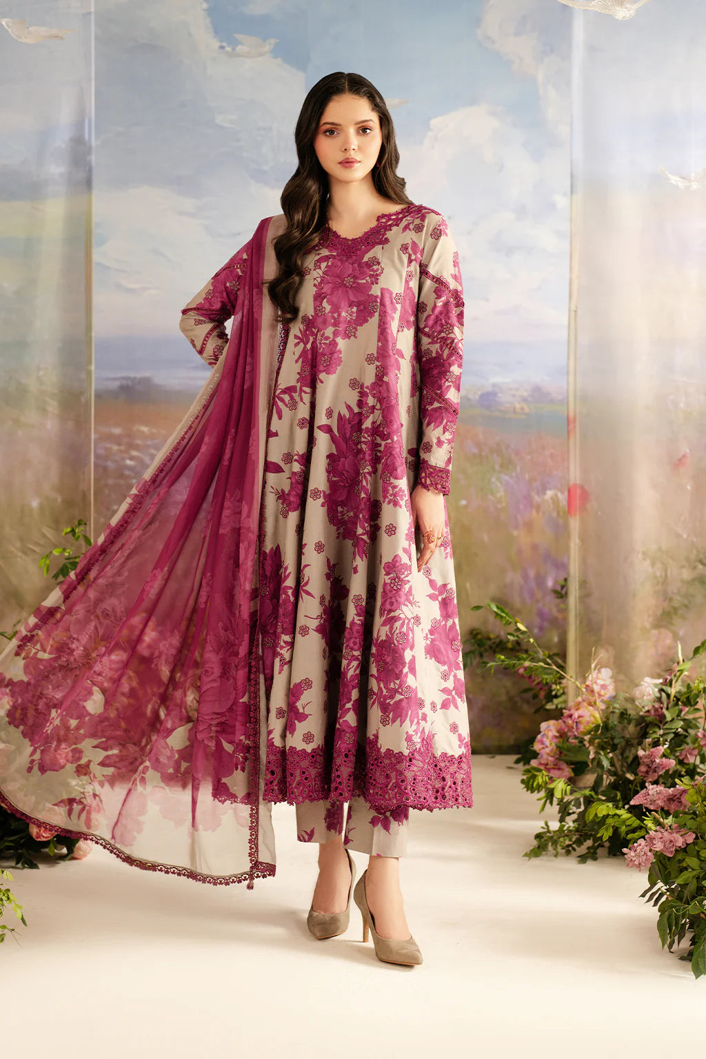 UE-457 Embroidered Printed Lawn
