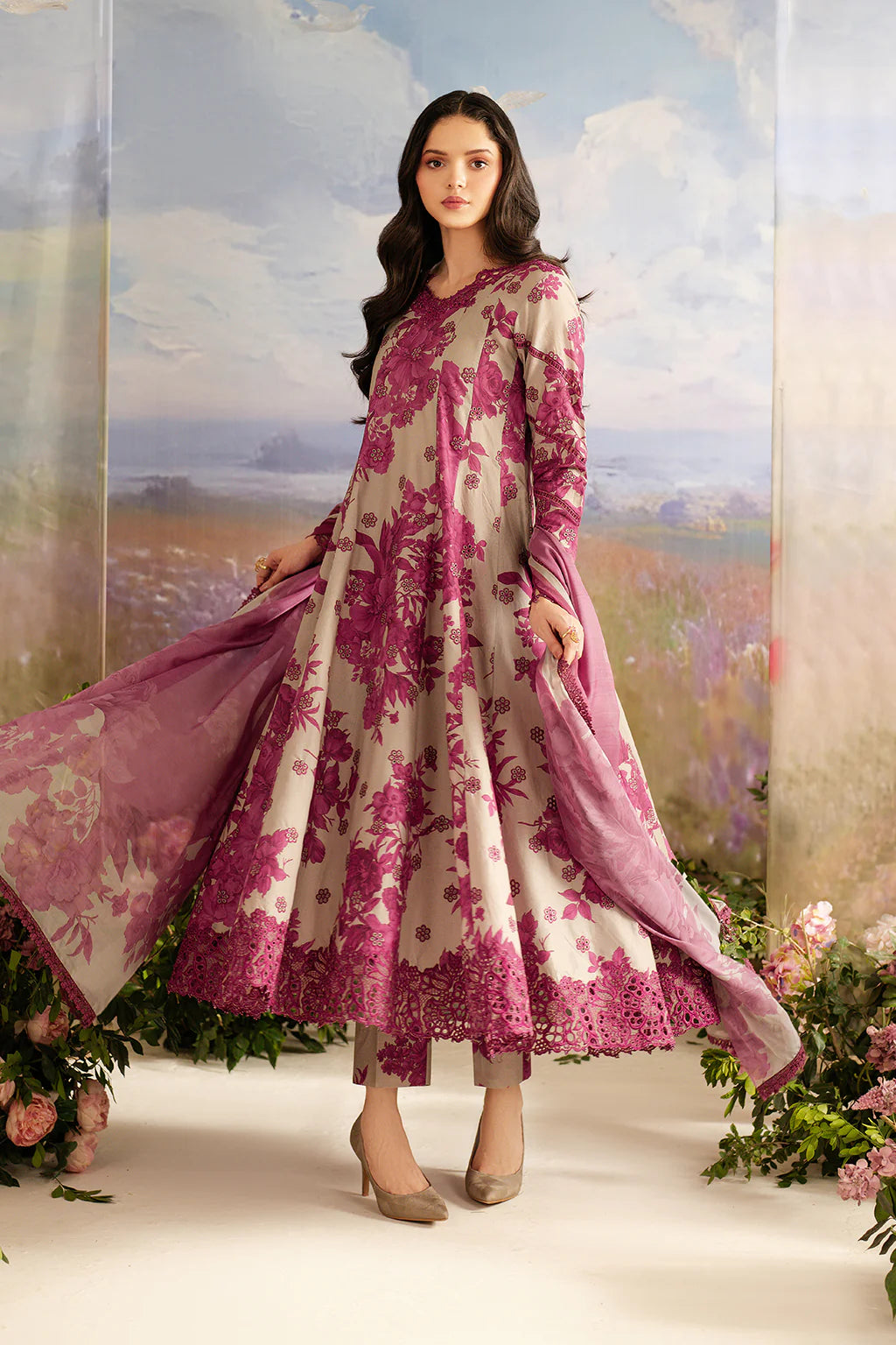 UE-457 Embroidered Printed Lawn