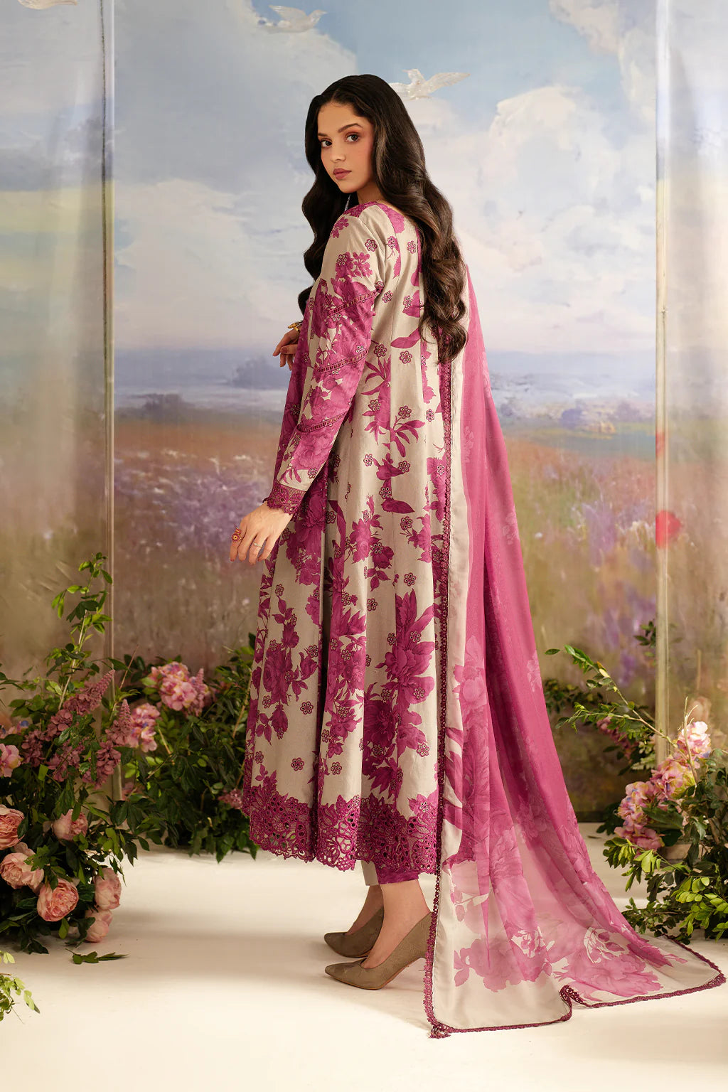 UE-457 Embroidered Printed Lawn