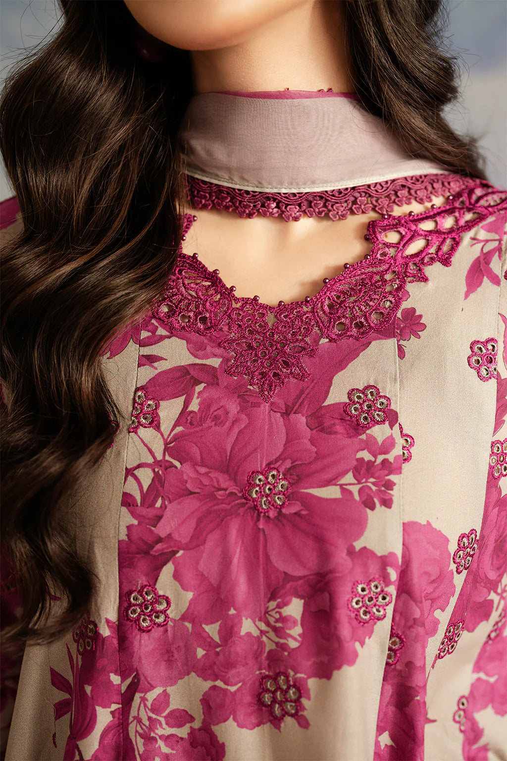 UE-457 Embroidered Printed Lawn
