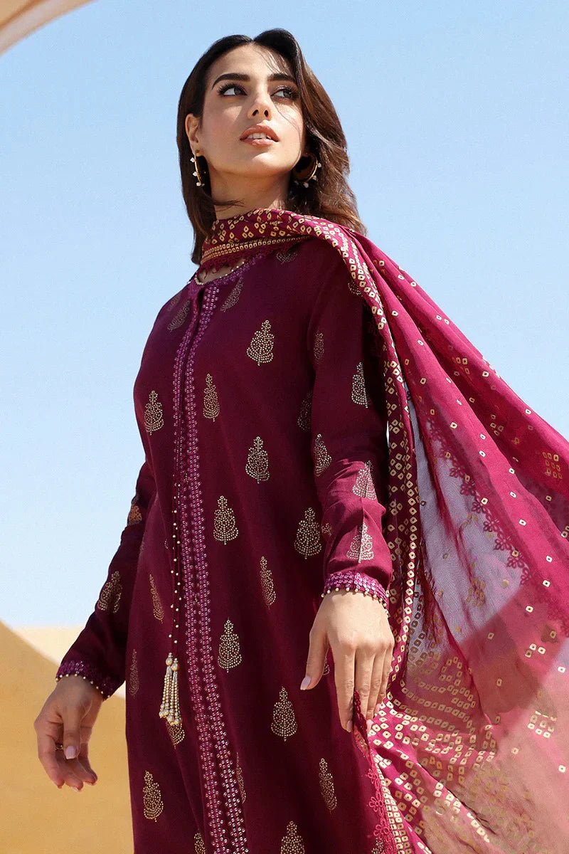 Cross stitch Embroidered Dhanak 3 Piece