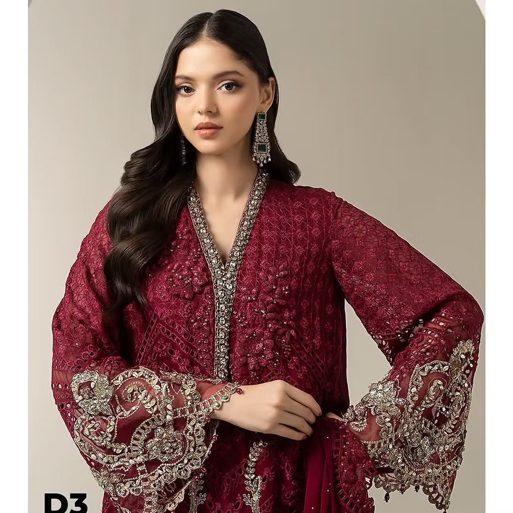 Maria B 3 PIECE UNSTITCHED EMBROIDERED Luxury Chiffon