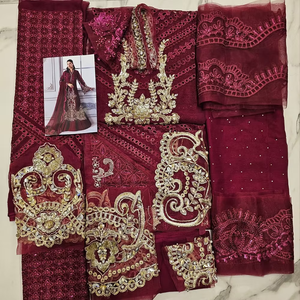 Maria B 3 PIECE UNSTITCHED EMBROIDERED Luxury Chiffon