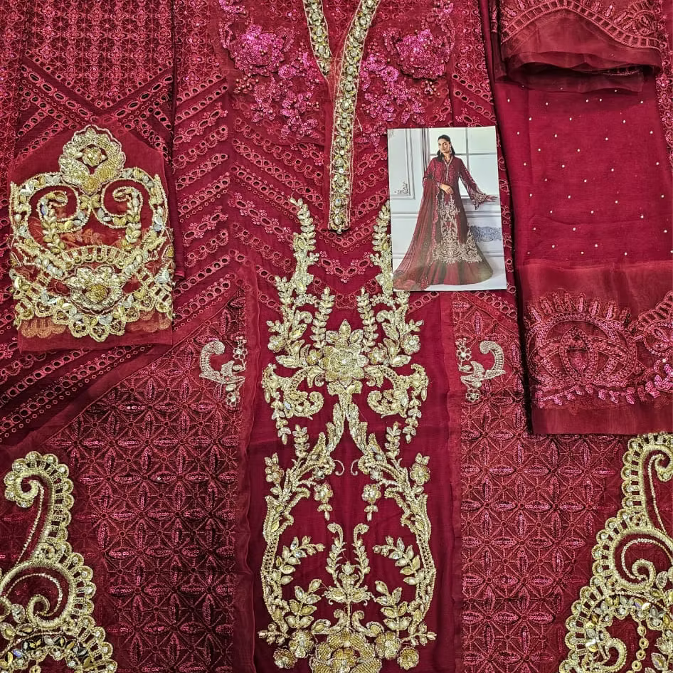 Maria B 3 PIECE UNSTITCHED EMBROIDERED Luxury Chiffon