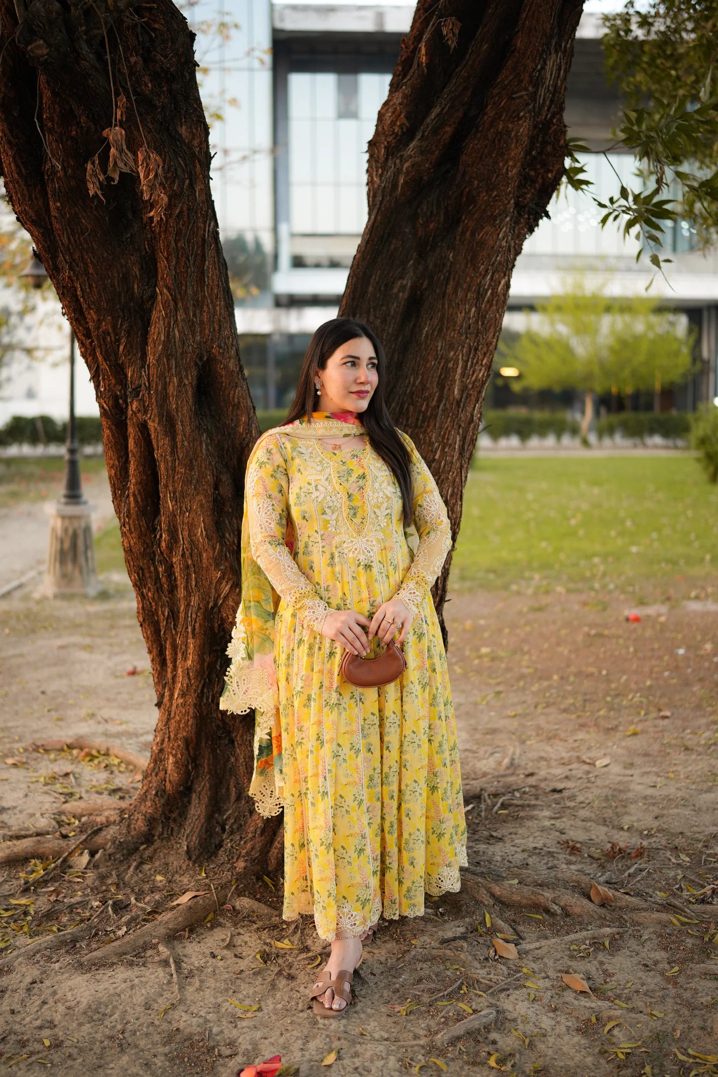 Aneelas Unstitched Lawn Print Emb Frock 3pc with Chiffon Emb Duppata