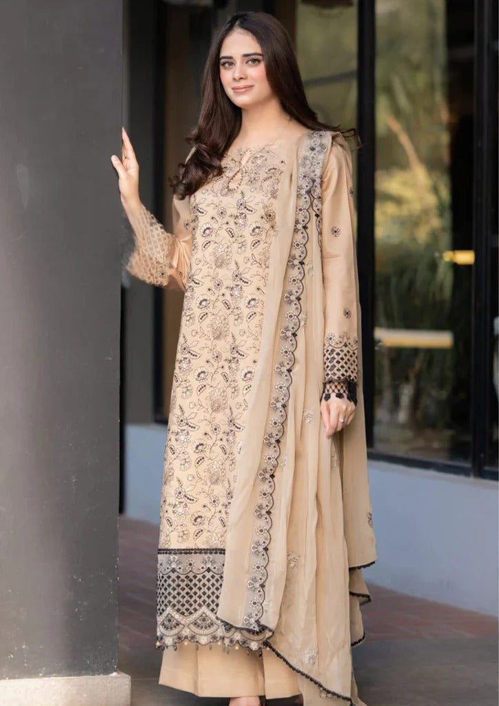 Unstitched 3PCs Embroidered DHANAK Dress