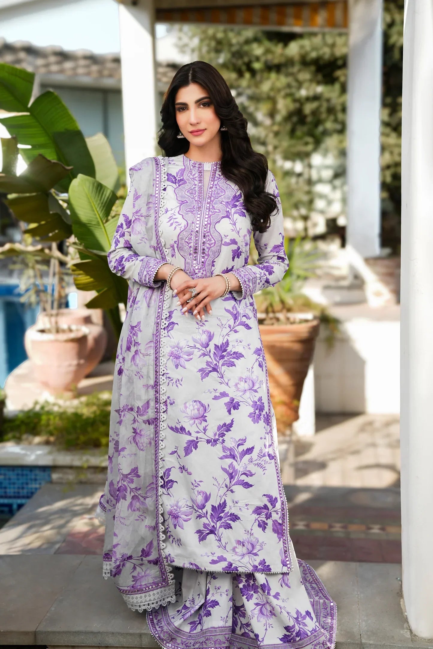 Aneela's Embroidered & Printed Lawn 3 Piece Dress - F44