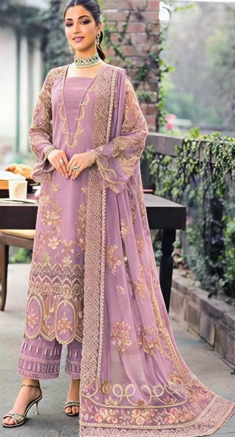 Luxury 3PC Lawn Unstitched Summer Dress With Emb Chiffon Dupatta - AL-812