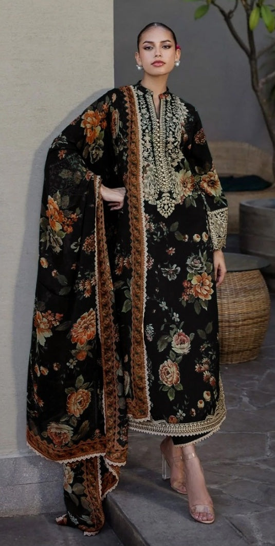 RANGREZ Lawn Embroidered & Printed 3 Piece Dress