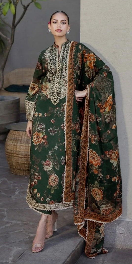 RANGREZ Lawn Embroidered & Printed 3 Piece Dress