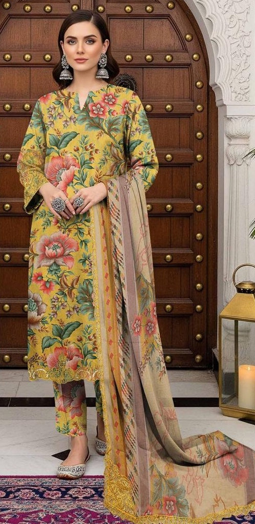 Bin Ilyas Embroidered Printed Lawn 3Pc Unstitched D#374 B