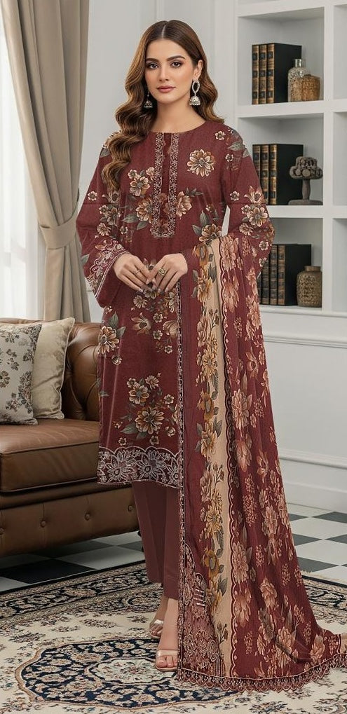Baroque Embroidered Printed Lawn 3Pc Unstitched D#436 A