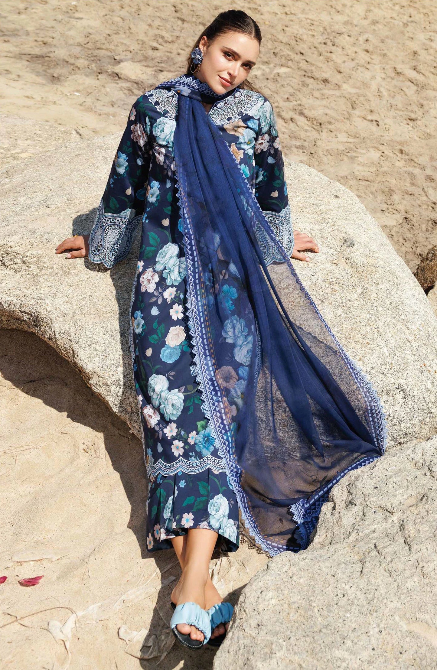 Embroidered Lawn Unstitched 3 Piece Suit - D-13 Floral Blush