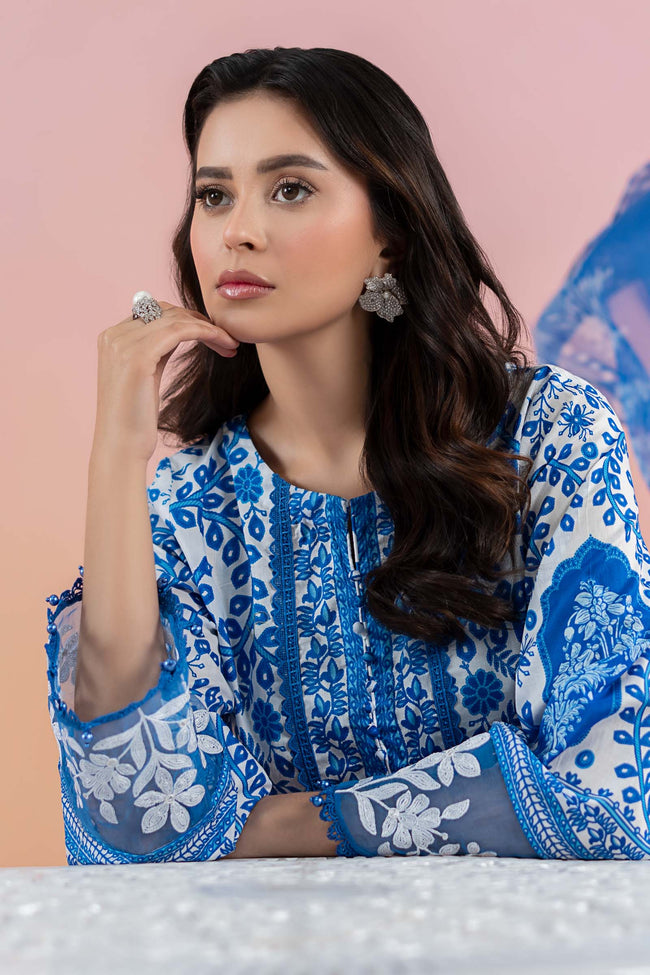 MARIA B - 3PC LAWN EMBROIDERED SHIRT WITH CHIFFON EMBROIDERED DUPATTA AND COTTON TROUSER - KPR-BL2