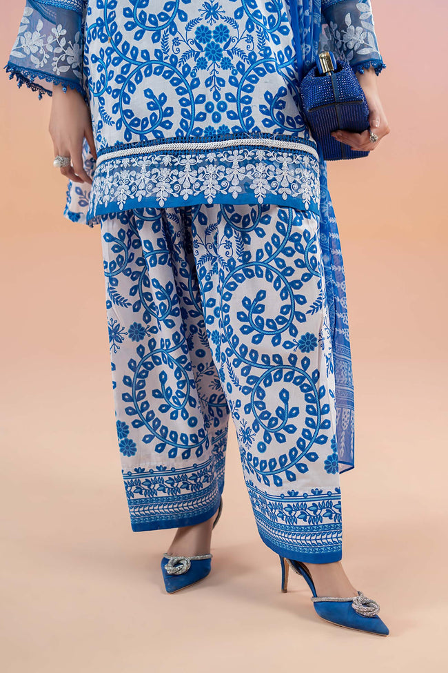 MARIA B - 3PC LAWN EMBROIDERED SHIRT WITH CHIFFON EMBROIDERED DUPATTA AND COTTON TROUSER - KPR-BL2