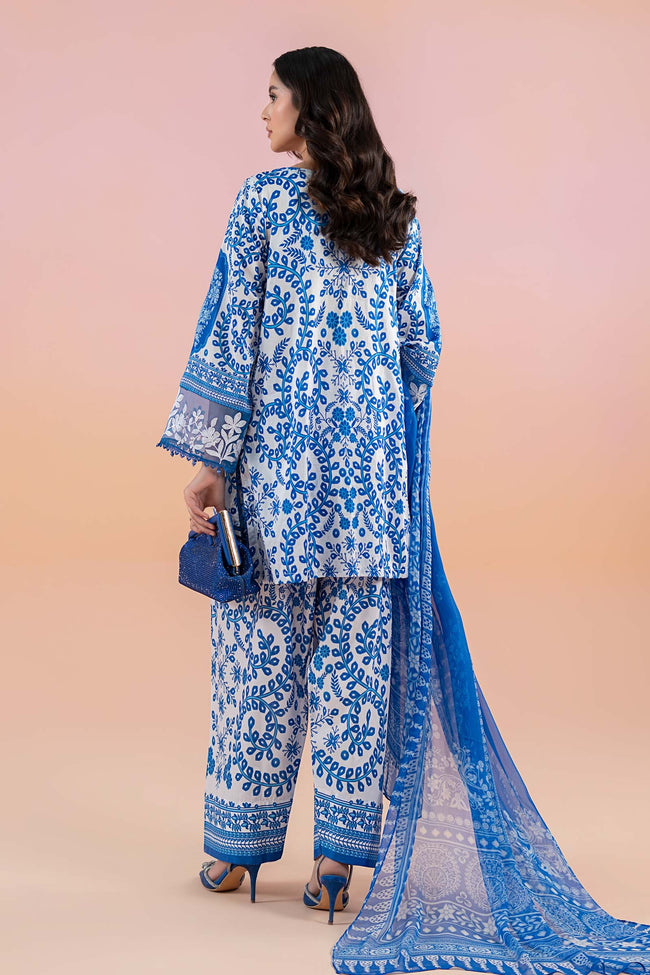MARIA B - 3PC LAWN EMBROIDERED SHIRT WITH CHIFFON EMBROIDERED DUPATTA AND COTTON TROUSER - KPR-BL2