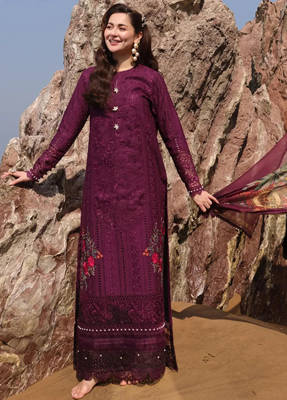 Hania by Imrozia Premium Embroidered Lawn Suits Unstitched 3 Piece IM25HL SL-77 Izaan - Summer Collection
