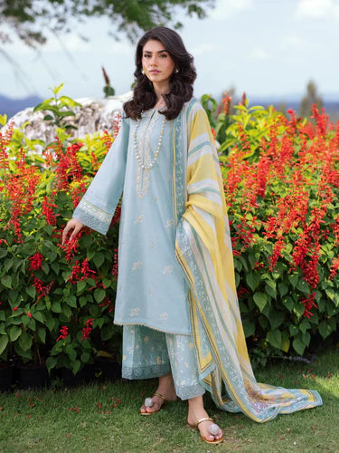 Unstitched Mist Green Embroidered Cambric 3 Piece