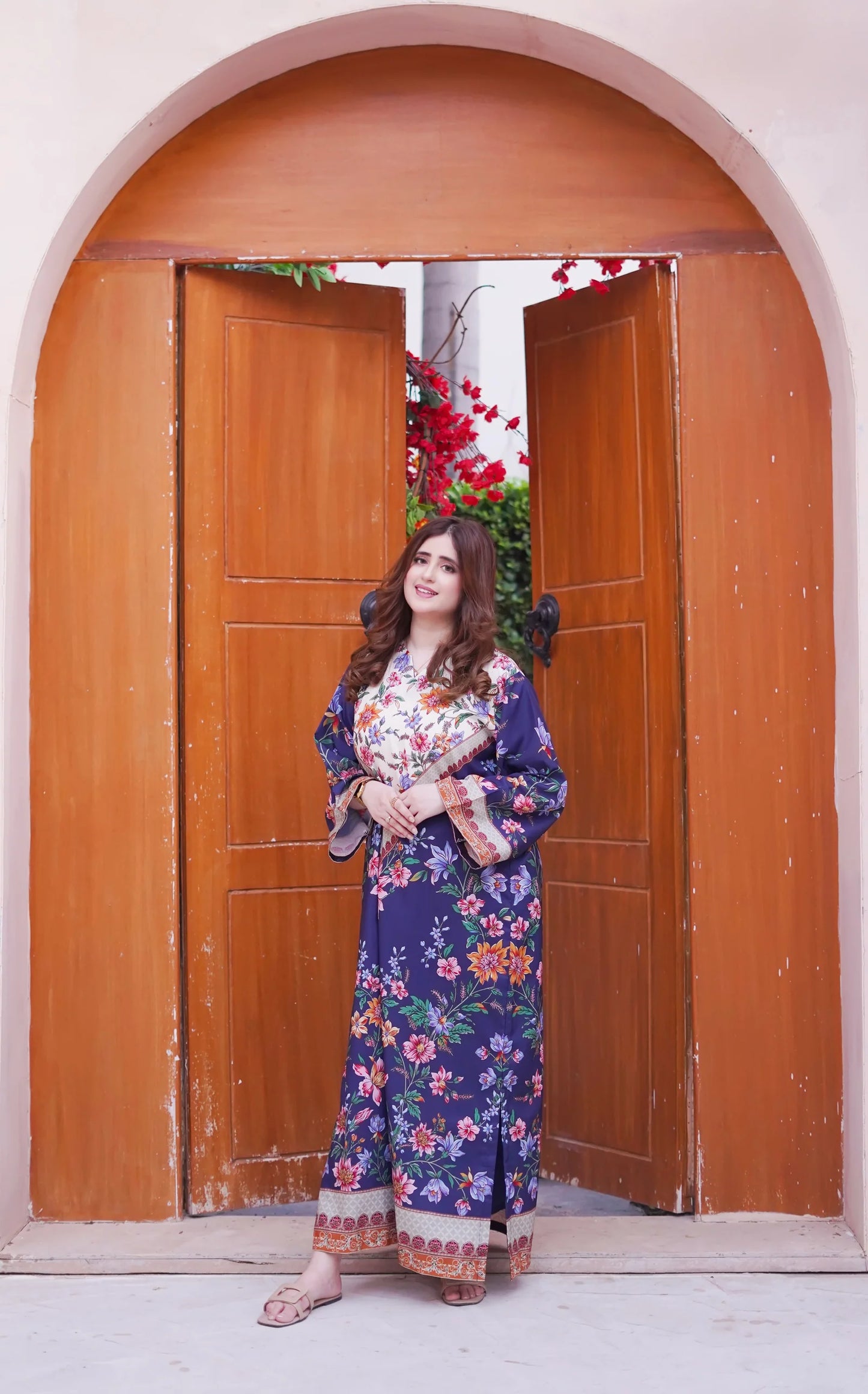 Ethnic 2pc Silk long kaftan Unstitched