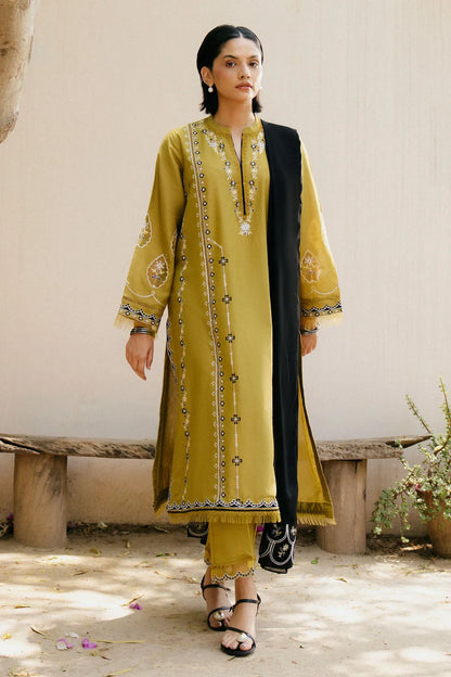 ZARA SHAH JAHAN - 3PC DHANAK EMBROIDERED SHIRT WITH DHANAK EMBROIDERED SHAWL AND TROUSER