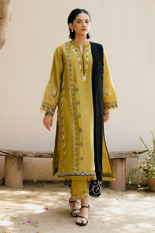 ZARA SHAH JAHAN - 3PC DHANAK EMBROIDERED SHIRT WITH DHANAK EMBROIDERED SHAWL AND TROUSER