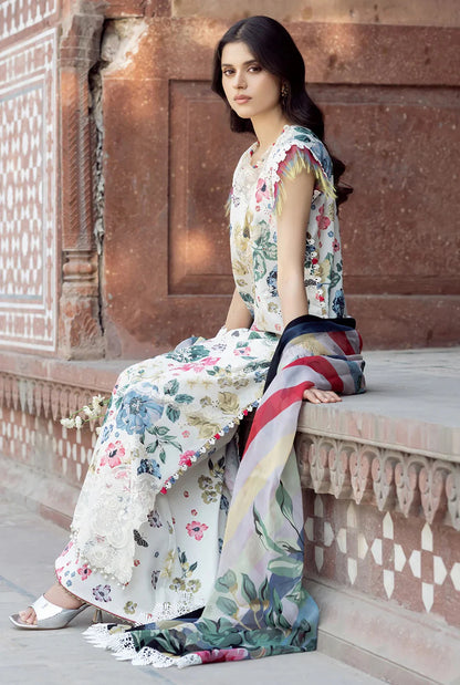 BIN ILYAS Lawn Embroidered & Printed 3 Piece Dress