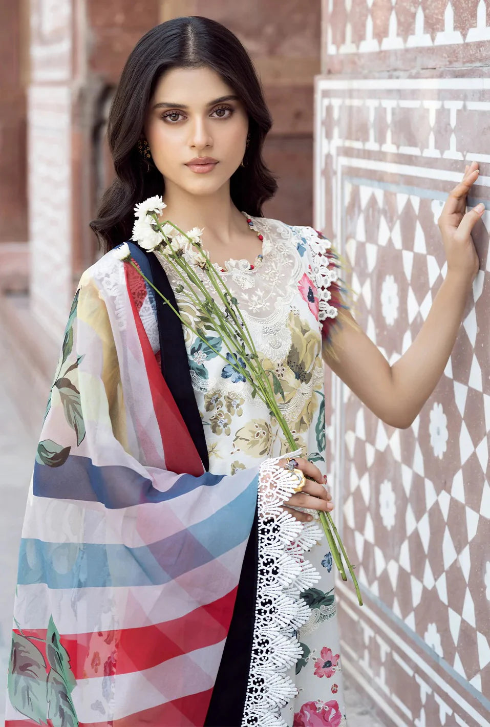 BIN ILYAS Lawn Embroidered & Printed 3 Piece Dress