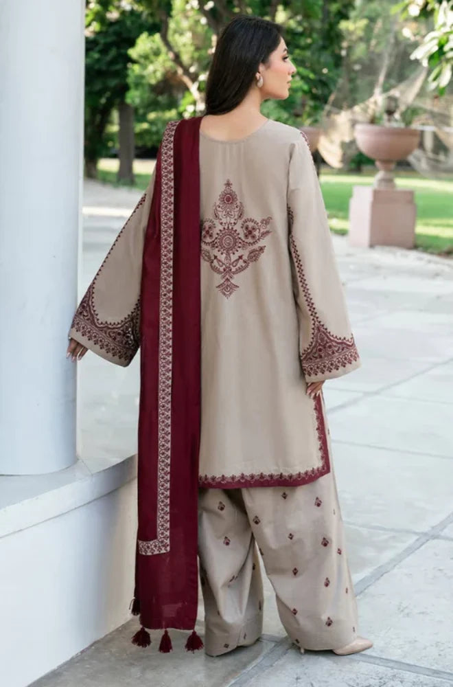 Embroidered Shirt with Embroidered Dhanak Shawl and Trousers - ES 1225