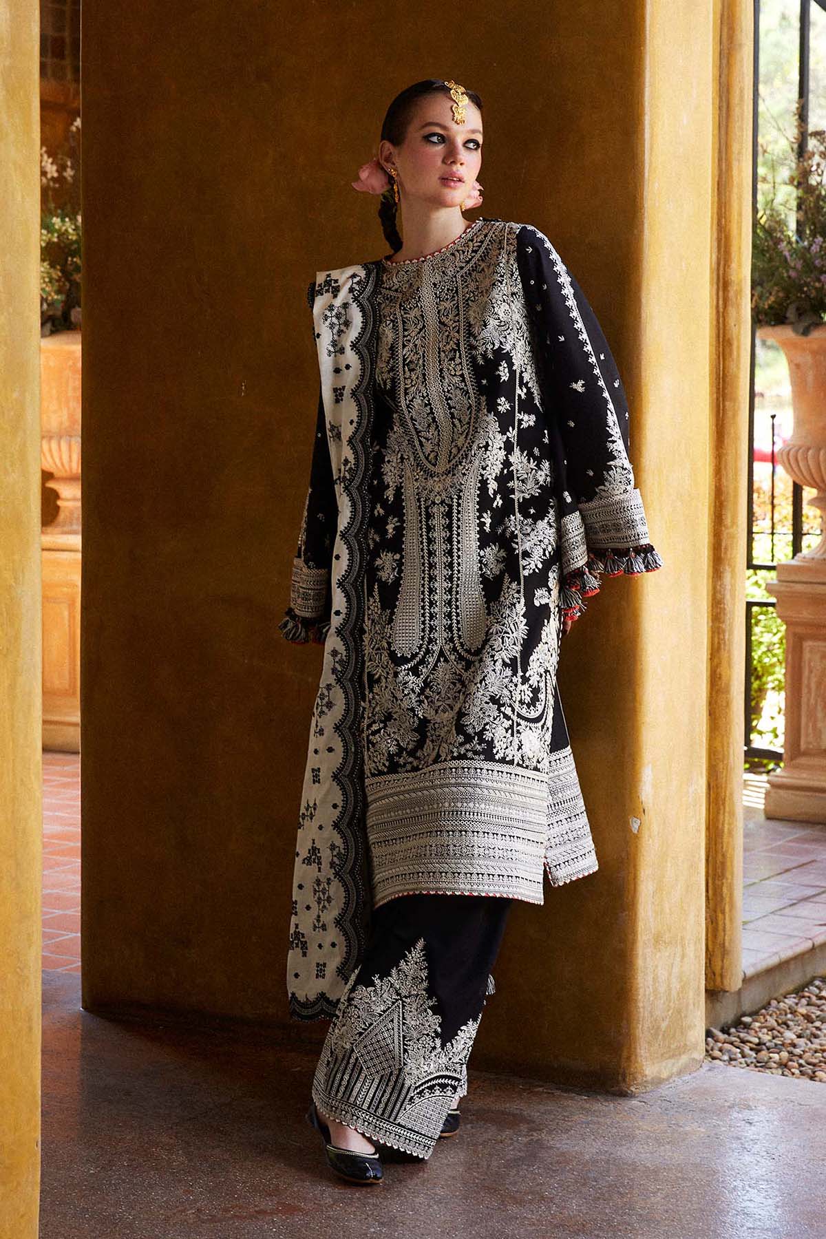 Hussain Rehar 3PC Embroidered Lawn Suit with Printed Cotton Slub Net Dupatta -GA2003