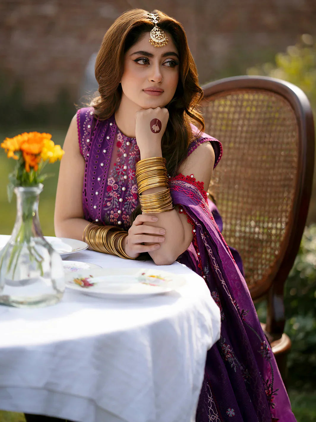 Bin Ilyas Luxury Lawn Chikankari Embroidered 3 Piece Dress - 10655