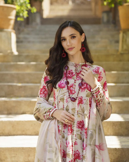 Iznik Embroidered & Printed Lawn 3 Piece Dress - 0674