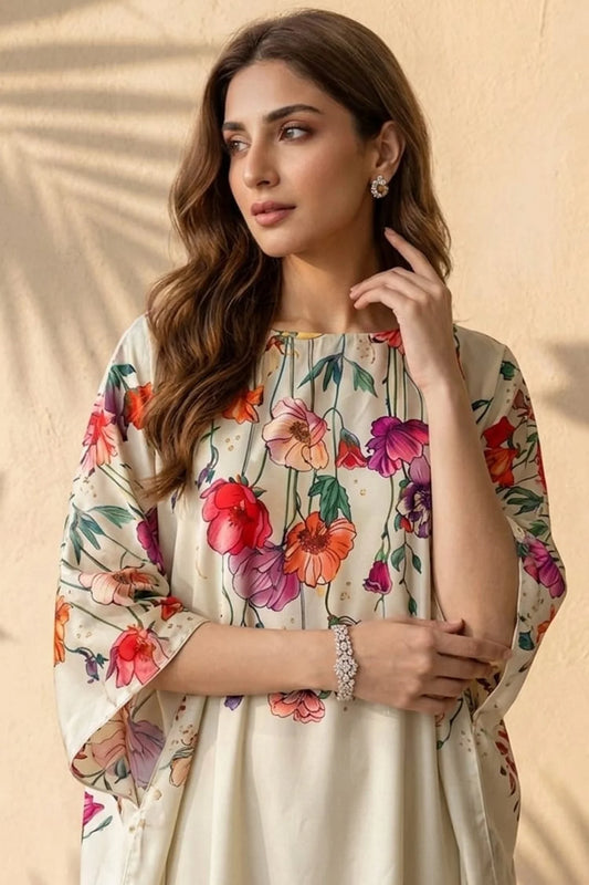 Ethnic 2pc Silk Printed Kaftan Unstitched