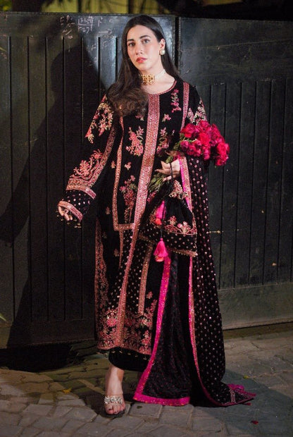 Aneelas Luxury Velvet Suit 3 Piece Unstitched - Oceans