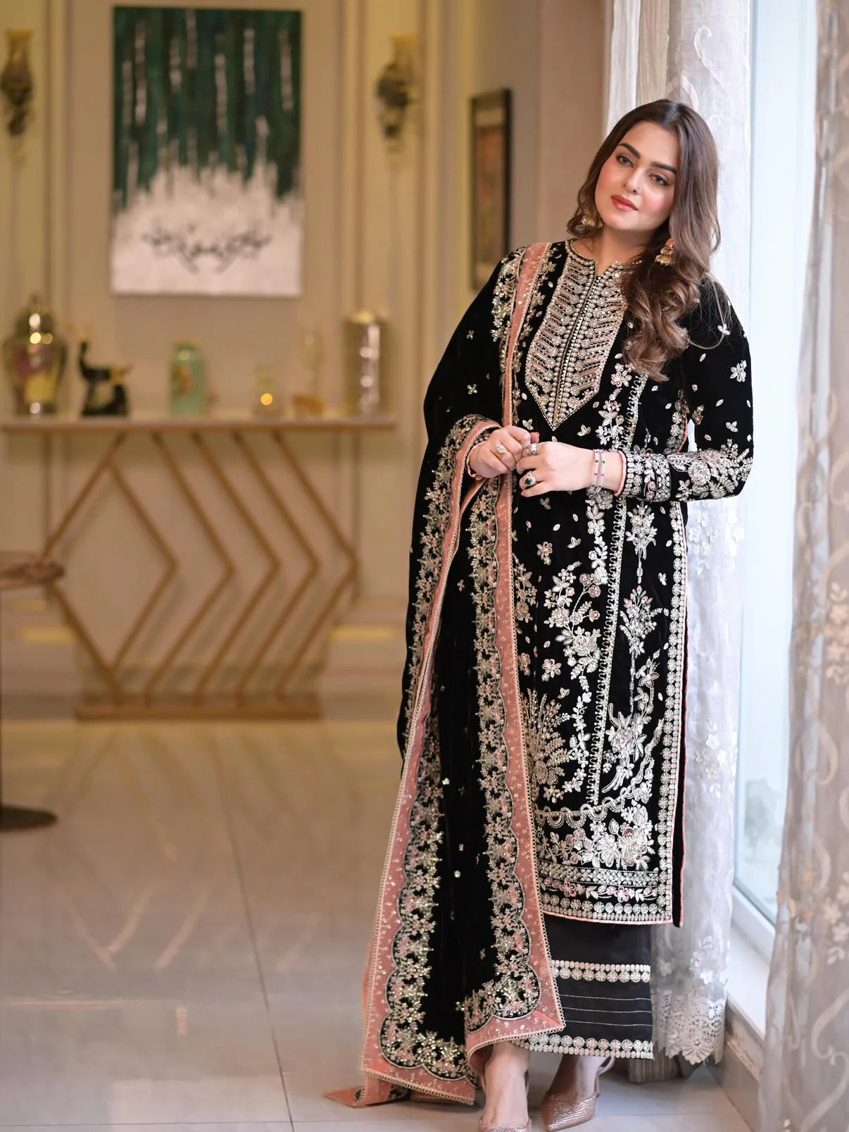 Aneelas Wedding Velvet Embroidered Unstitched Collection SM-01