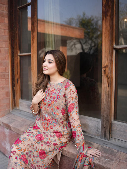 Aneelas Lawn Embroidered & Printed 3 Piece Dress - J2620