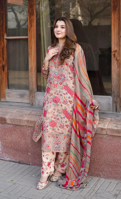Aneelas Lawn Embroidered & Printed 3 Piece Dress - J2620
