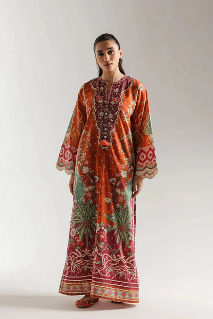 Ethnic 2pc Silk long kaftan Unstitched