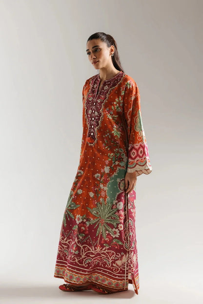 Ethnic 2pc Silk long kaftan Unstitched