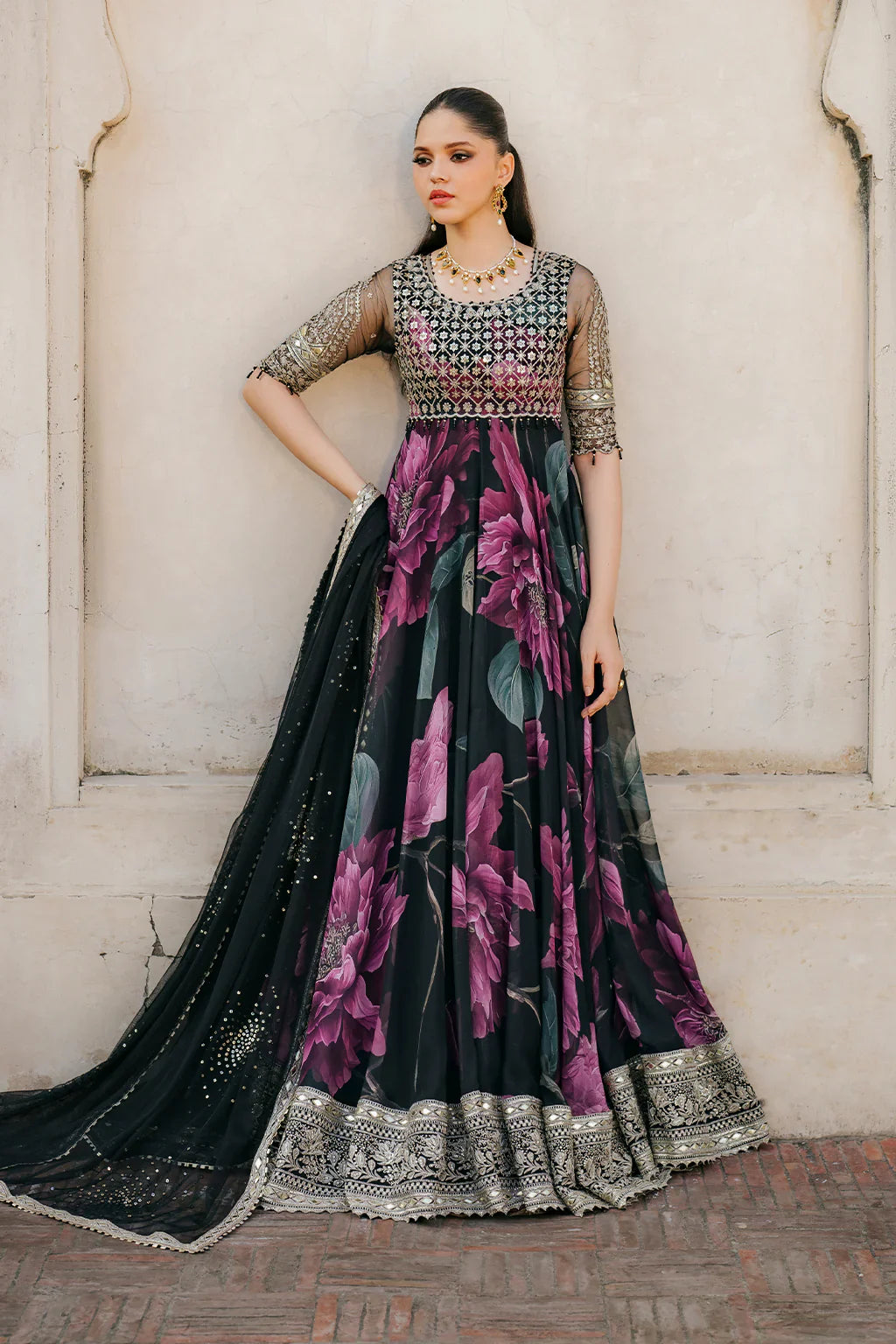 Iznik Embroidered & Digital Print Maxi - J0485