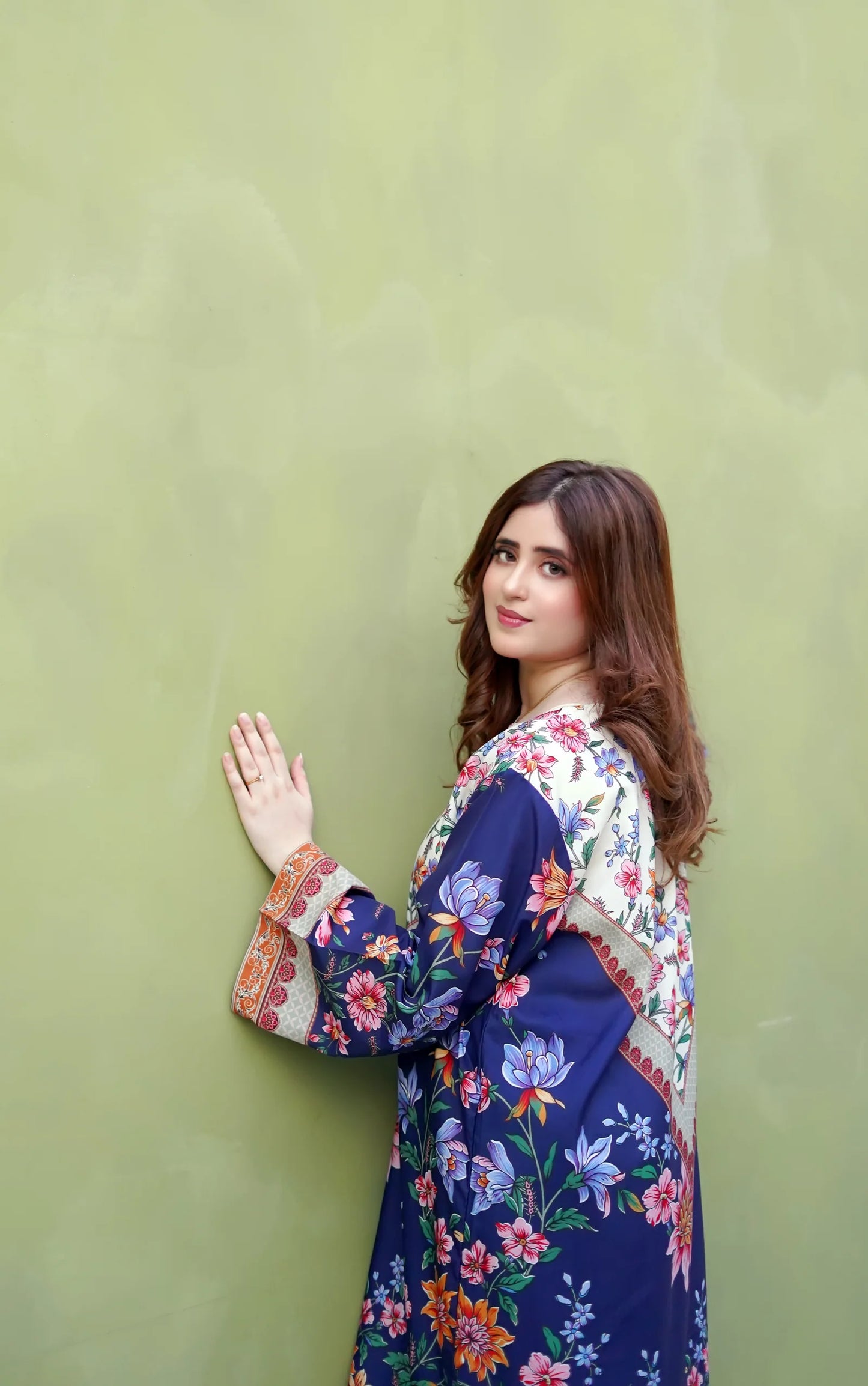 Ethnic 2pc Silk long kaftan Unstitched