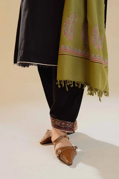 ZARA SHAH JAHAN - 3PC DHANAK EMBROIDERED SHIRT WITH TWILL PRINTED SHAWL AND TROUSER