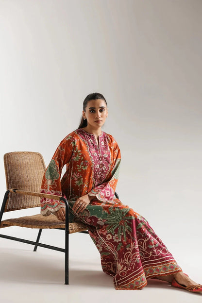 Ethnic 2pc Silk long kaftan Unstitched