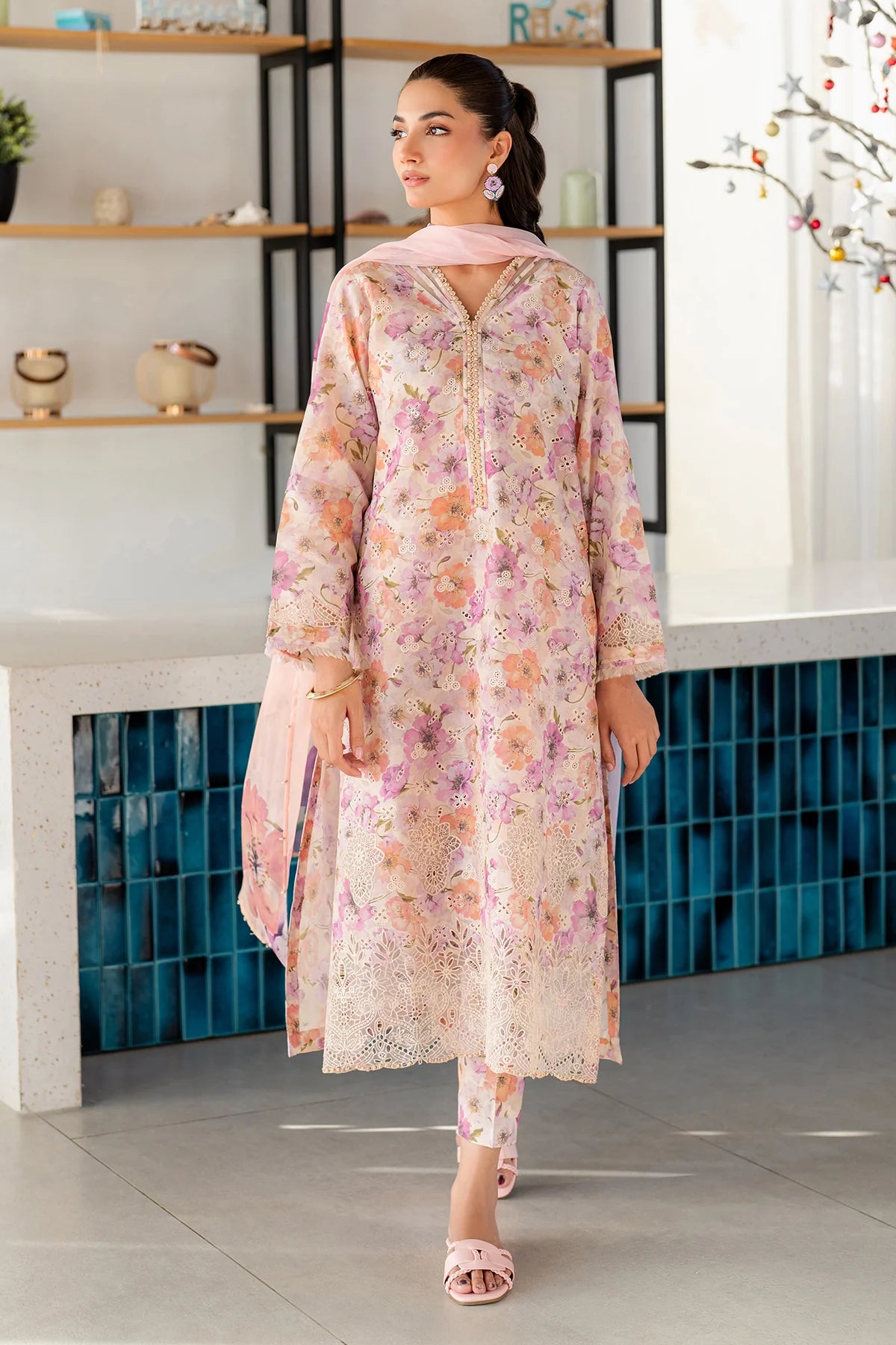 BAROQUE Lawn Embroidered & Printed 3 Piece Dress
