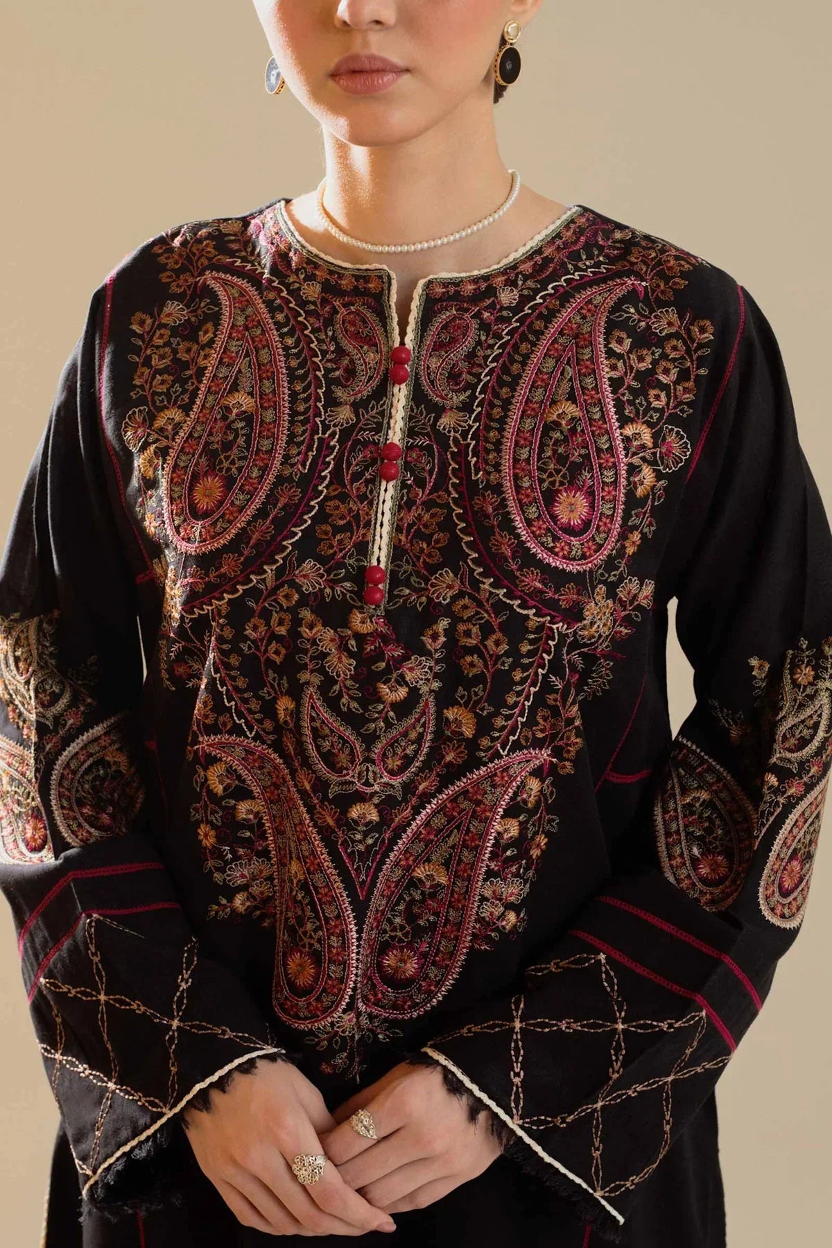 ZARA SHAH JAHAN - 3PC DHANAK EMBROIDERED SHIRT WITH TWILL PRINTED SHAWL AND TROUSER