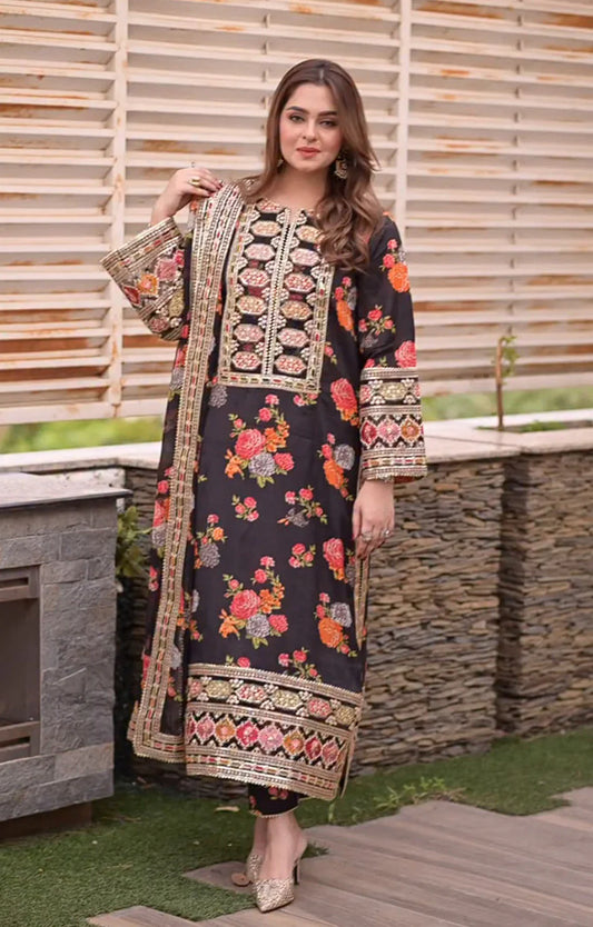 ANEELAS SILK PRINT BLACK