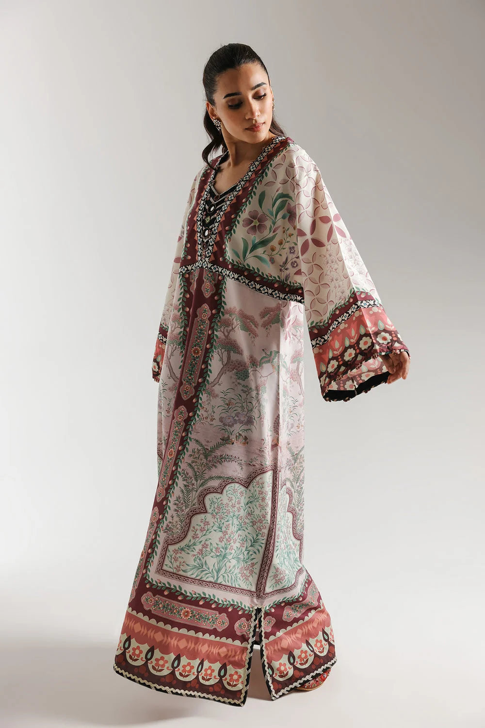 Ethnic 2pc Silk Printed Kaftan Unstitched