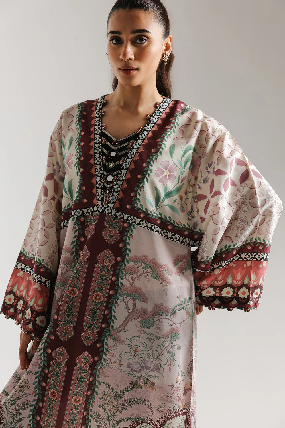 Ethnic 2pc Silk Printed Kaftan Unstitched